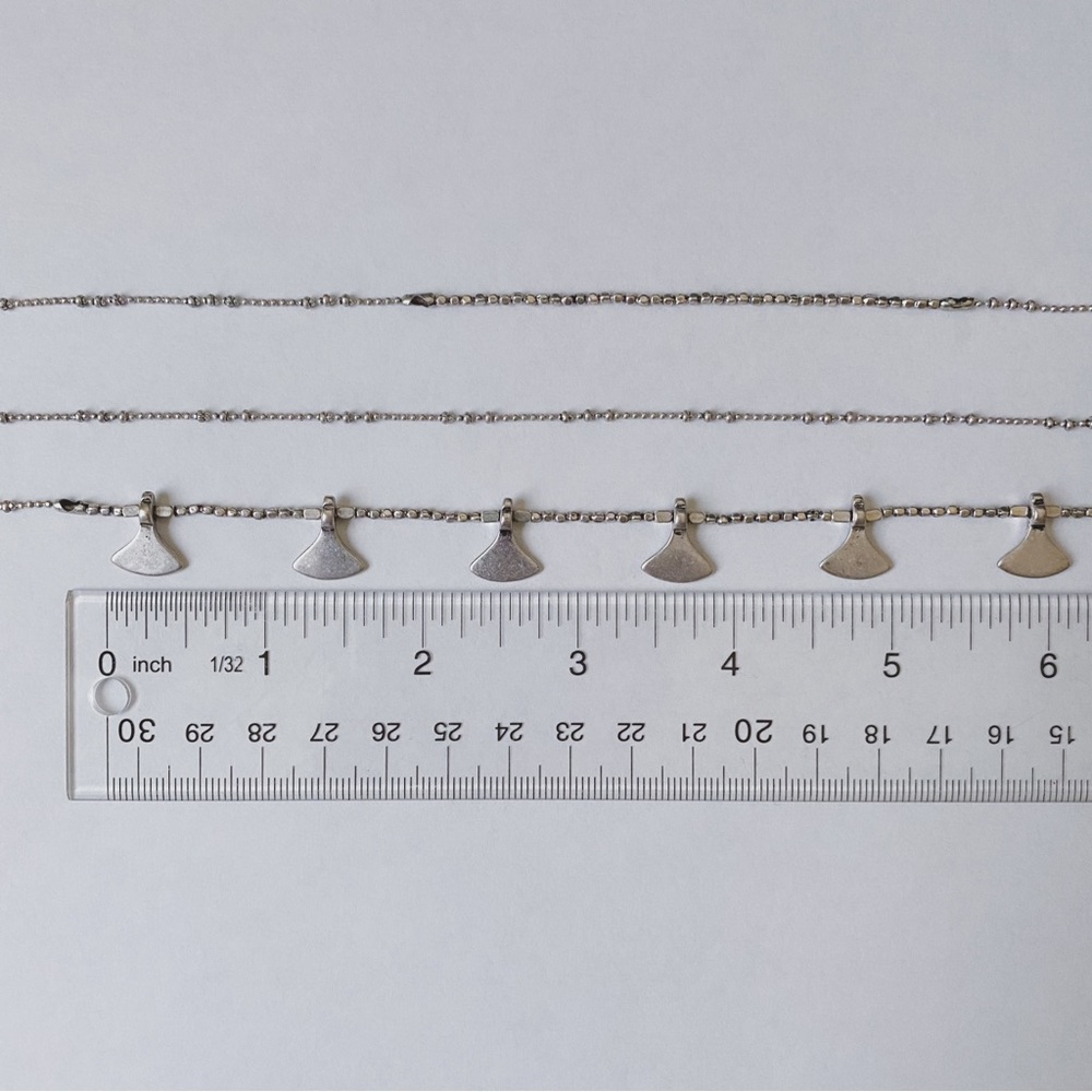 Long Boho Silver Tone Chain Beaded Fan Charms Layered Minimalist Necklace - Picture 8 of 8